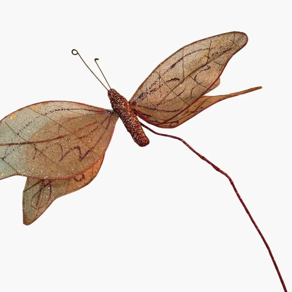 Glittery Wire Mesh Butterfly Vintage Floral Decoration